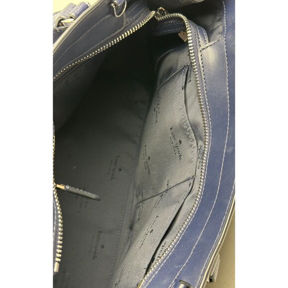 Kate Spade New York Leather Satchel Navy Blue Double Handles No Crossbody Strap - Picture 6 of 6